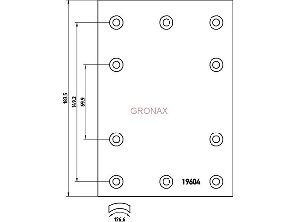 Комплект барабанных накладок 311x190 STD 20 отв. 10x8 19604 BLKAR Комплект барабанных накладок 311x190 STD 20 отв. 10x8 19604 BLKAR